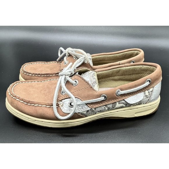 SPERRY TOP-SIDER Women Shoes 7M Leather  Tan, Silver, Sequins Cheetah Print - Picture 2 of 10
